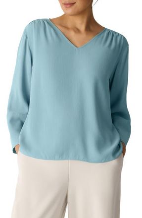 Eileen Fisher Lantern Sleeve Silk Top in Seafoam at Nordstrom, Size Xx-Small