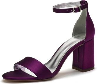 Generic Wedding Bridal Shoes Womens Heeled Sandals Chunky Heels Satin Bridal Dress Wedding High Heels Shoes 8Cm,Purple,10 UK