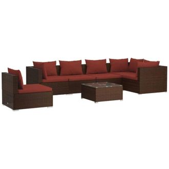 vidaXL Set Muebles De Jard&iacute;n 7 Piezas Y Cojines Rat&aacute;n Sint&eacute;tico Marr&oacute;n Vidaxl