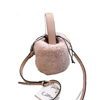 Generic Womens Plush Bags Bags Women Bucket Plush Winter Large Capacity Warm Single-shoulder Elegant Soft Winter Autumn Students Casual Fashion(Pink)