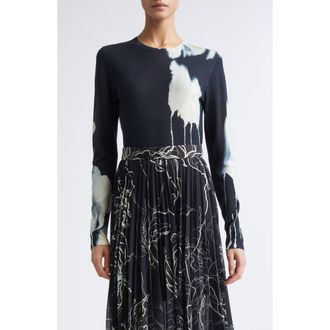 Jason Wu Watercolor Floral Merino Wool Sweater in Nori Multi at Nordstrom, Size X-Large