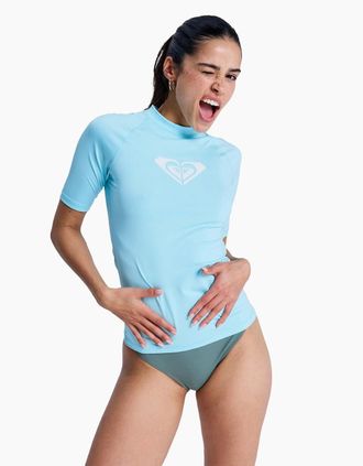 Roxy Womens Roxy Womens Whole Hearted UPF 50 Short Sleeve Rash Vest - Tanager Turquoise - Size: 18/16