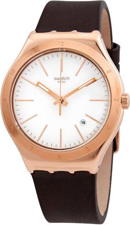 Swatch Tic-Brown Quartz White Dial Mens Watch YWG405
