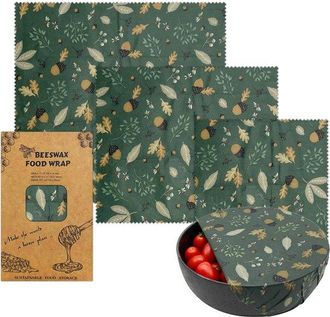 OEM Juego De 3 Pa&ntilde;os De Cera De Abeja Con Estampado De Hojas De Oto&ntilde;o Y Bellotas En Tres Tama&ntilde;os: Peque&ntilde;o, Envases Reutilizables Sin Pl&aacute;stico Pan