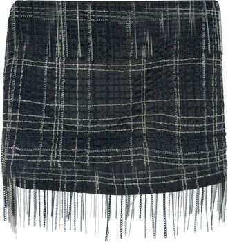 Jay Ahr Checkered Fringed-Hem Mini Skirt in Black Polyester