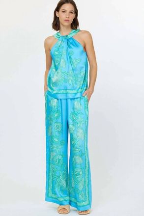 Current Air Aylani Paisley Silky Halter Top In Blue
