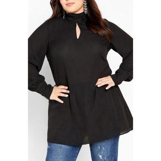 City Chic Bow Tunic Top in Black at Nordstrom, Size Xxs
