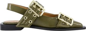Ganni Ballerinas, female, Green, Size: 6 US Chunky Buckle Ballerina Shoes