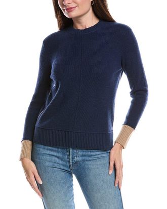 Fort&eacute; Cashmere Contrast Trim Thermal Cashmere Sweater
