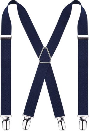 Alizeal Solid Skinny Suspenders X Shape for Men with 4 Clips, Navy