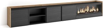 Skraut Home Skraut Home - Mueble Tv, Televisi&oacute;n, Muebles De Sal&oacute;n, Almacenaje, 315x35x50cm, Para Tv Hasta 80, Chimenea El&eacute;ctrica Xxl, Estilo Moderno, Negro Y Robl
