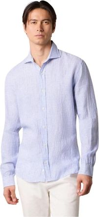 Brooks Brothers Slim Fit Linnen Overhemd met Spread Collar - Heren - Casual Overhemden - Blauw - 2XL - Linnen - Overhemden