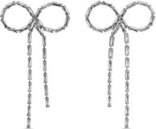 Eye Candy Los Angeles Bowy Cubic Zirconia Drop Earrings in Silver at Nordstrom Rack