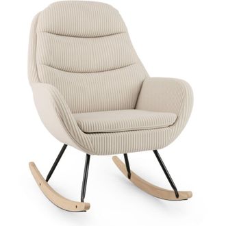 Costway Upholstered Rocking Chair Nursery Glider Rocker w/Padded Backrest-Beige