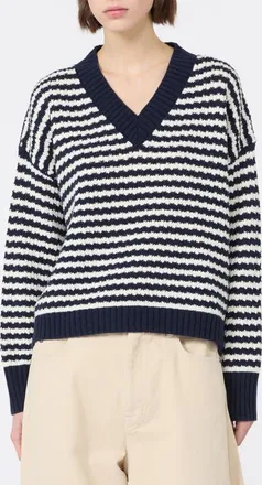 Max Mara Spiga V-Neck Virgin Wool Sweater in Navy at Nordstrom, Size X-Large