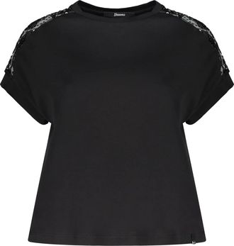 Herno Katoenen T-shirt met Kantinzetten - Dames - T-shirts - Zwart - S - Katoen - Tops