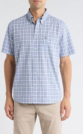 Brooks Brothers Sport Fit Plaid Short Sleeve Button-Down Shirt in Aquifertartan at Nordstrom Rack, Size Xx-Large