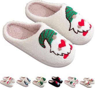 Generic Fluffy Slippers Women Men Novelty Cute Christmas Slippers,Comfy Warm Lightweight Breathable Anti-Slip House Shoes for Indoor and Outdoor (D-1, 6-7)