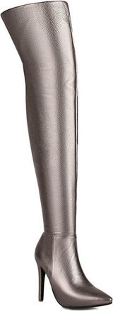 Generic Gray,6.5 UK,Over The Knee Thigh High Boots for Womens Side Zippe Pointed Toe Stiletto Heels Tall Boots Fashion Party Club Fall Winter Dress Shoes