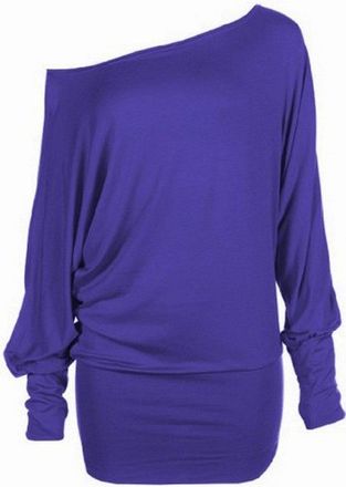 Crazy Girls GOSTYLES Womens Plain Batwing Bardot Jumper Top, Ladies Loose Fit Long Sleeve Off Shoulder Blouse Summer Shirts (Purple, S-M)