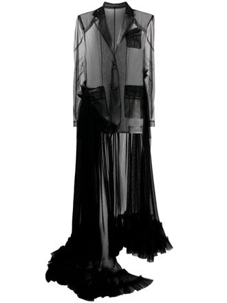 ACT Nº1 ruffle-detailing sheer coat - Black