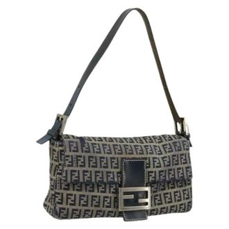 Fendi Pre-owned Shoulder Bags, female, Blue, Size: ONE SIZE Pre-owned Zucchino Canvas Shoulder Bag