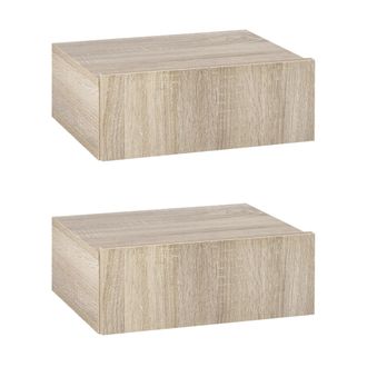 HOMCOM Juego De 2 Mesitas De Noche De Pared Con 1 Caj&oacute;n Cada Una, Estilo Moderno, 40 X 30 X 15 Cm, Color Natural