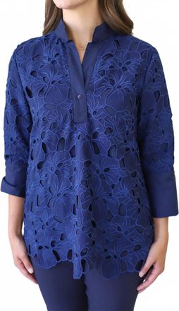 Jade Yoga Lace Tunic Top In Navy