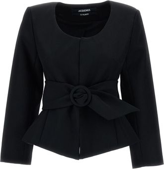 Jacquemus Black The Miami Belted Structured Wool Blazer