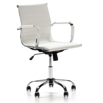 HOMN Sill&oacute;n de oficina reclinable blanco, piel sint&eacute;tica, altura ajustable
