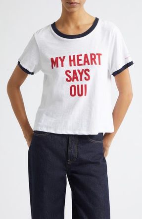 Cinq &agrave; Sept My Heart Says Oui Shrunken Cotton Graphic T-Shirt in White Multi at Nordstrom, Size Small