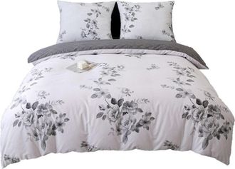 OEM Ropa De Cama De Sat&eacute;n 200x200cm Flores Grafito Negro Y Blanco