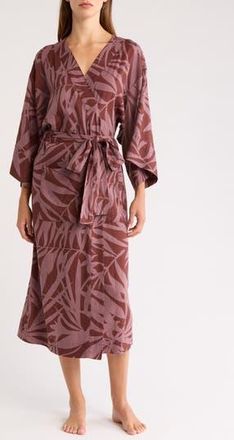 Nordstrom Vacation Linen Blend Robe in Brown Tropical Vine at Nordstrom Rack, Size Small