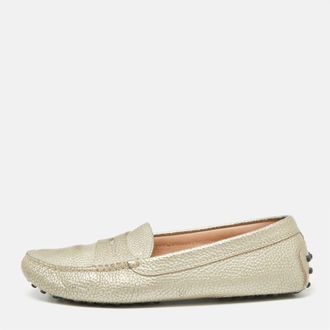 Tod's Tods Metallic Grey Leather Penny Loafers