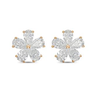 Diana M. Jewels 14kt Rose gold 2.00cts lab grown Pear shaped diamond flower cluster stud earrings