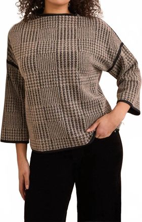 Tribal Three Quarter Sleeve Mock Neck Jacquard Plaid Top In Sandstone