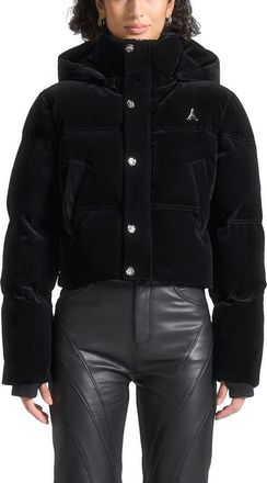 Mani&egrave;re De Voir Maeva Velvet Cropped Puffer Jacket in Black at Nordstrom, Size 8