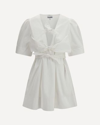 Ganni Mini Dress with a deep V-neckline and front tie bands Female 38