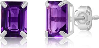 MAX + STONE 14k White Gold Solitaire Emerald-Cut Gemstone Stud Earrings (7x5mm)