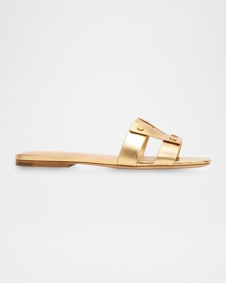 Veronica Beard Via Metallic Leather Flat Slide Sandals