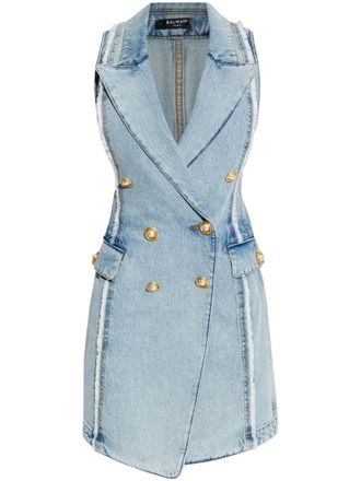 Balmain Getailleerde denim jurk - Blauw