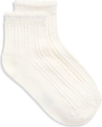 Stems Scallop Cuff Cotton Blend Pointelle Quarter Socks in Ivory at Nordstrom