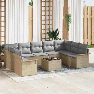 vidaXL Vidaxl - Conjunto De Sof&aacute; De Jard&iacute;n Con Coj&iacute;n 10 Pcs Beige Polirat&aacute;n