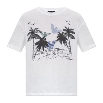 Emporio Armani Lichtgewicht Jersey T-shirt met Meerkleurige Print - Dames - T-shirts - Wit - L - Katoen - Tops