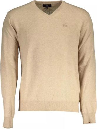 La Martina Beige Wollen Pullover voor Mannen - Heren - V-hals truien - Beige - XL - Wol - Truien & Vesten