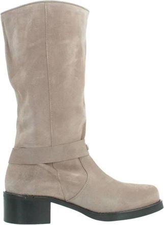Yellow Hoge laarzen met gespen - Dames - Laarzen met Hak - Grijs - 38 EU - Su&egrave;de - Schoenen