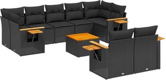 vidaXL Vidaxl - Set De Sof&aacute;s De Jard&iacute;n 10 Pzas Cojines Rat&aacute;n Sint&eacute;tico Negro