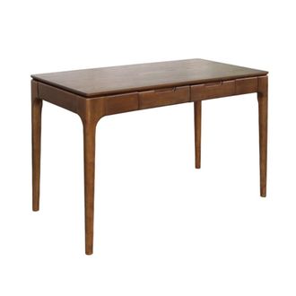 Sweeek Escritorio de madera de hevea con chapa de fresno con 2 cajones, nogal