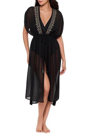 Miraclesuit Beaded Embrodiered Georgette Cover-Up in Black at Nordstrom, Size Large