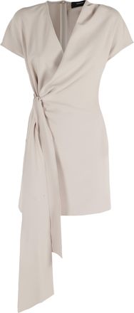 Federica Tosi Sand Draped Mini V-Neck Polyester Mini Dress